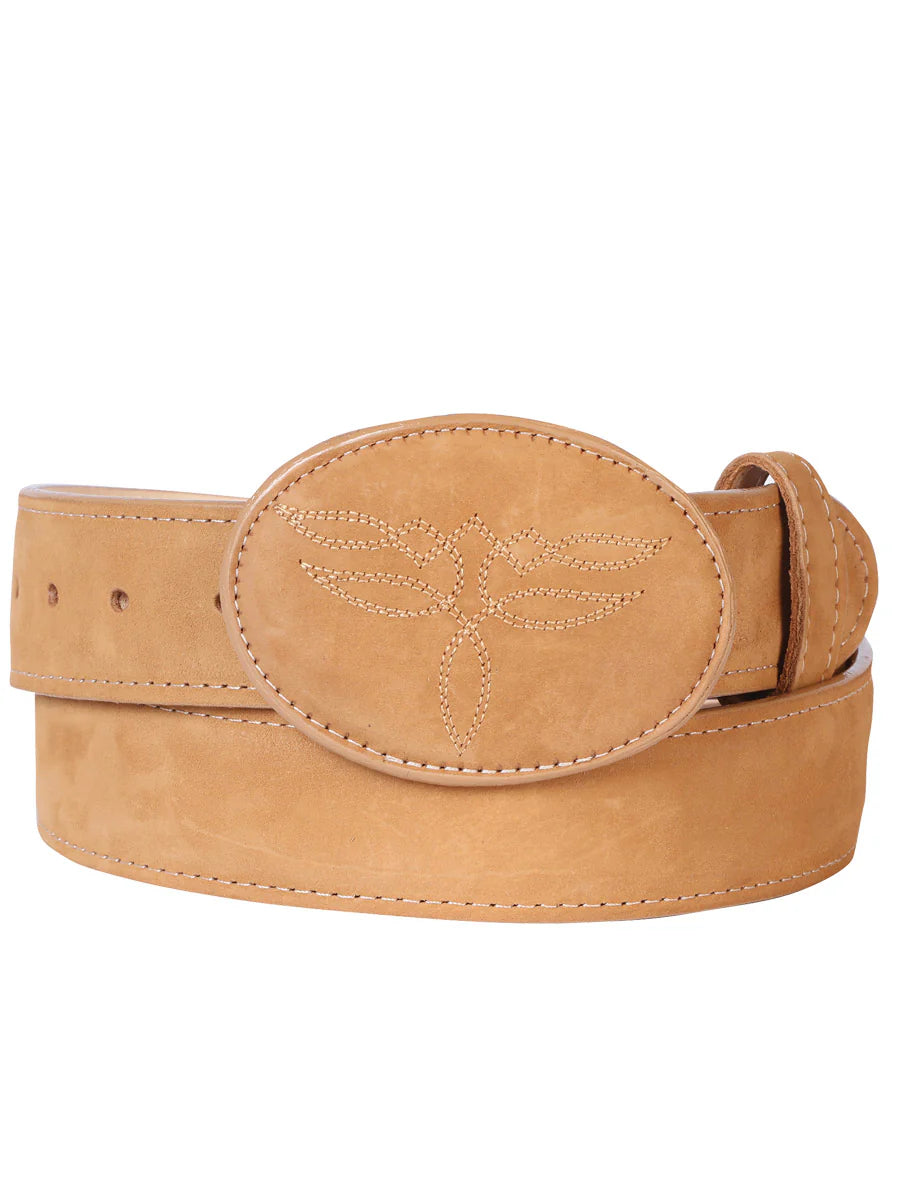 Women's Cowgirl Nubuck Leather Belt – Embroidered Oval Buckle Western Belt
