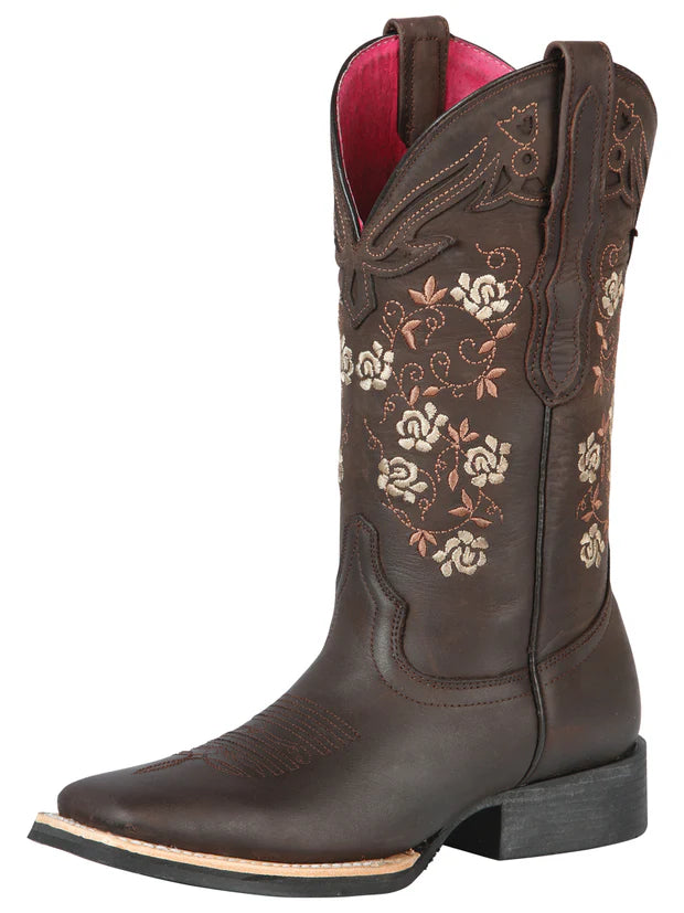 Women's Rose Embroidered Cowgirl Boot | Bota Vaquera con Rosas Bordadas – Café Obscuro