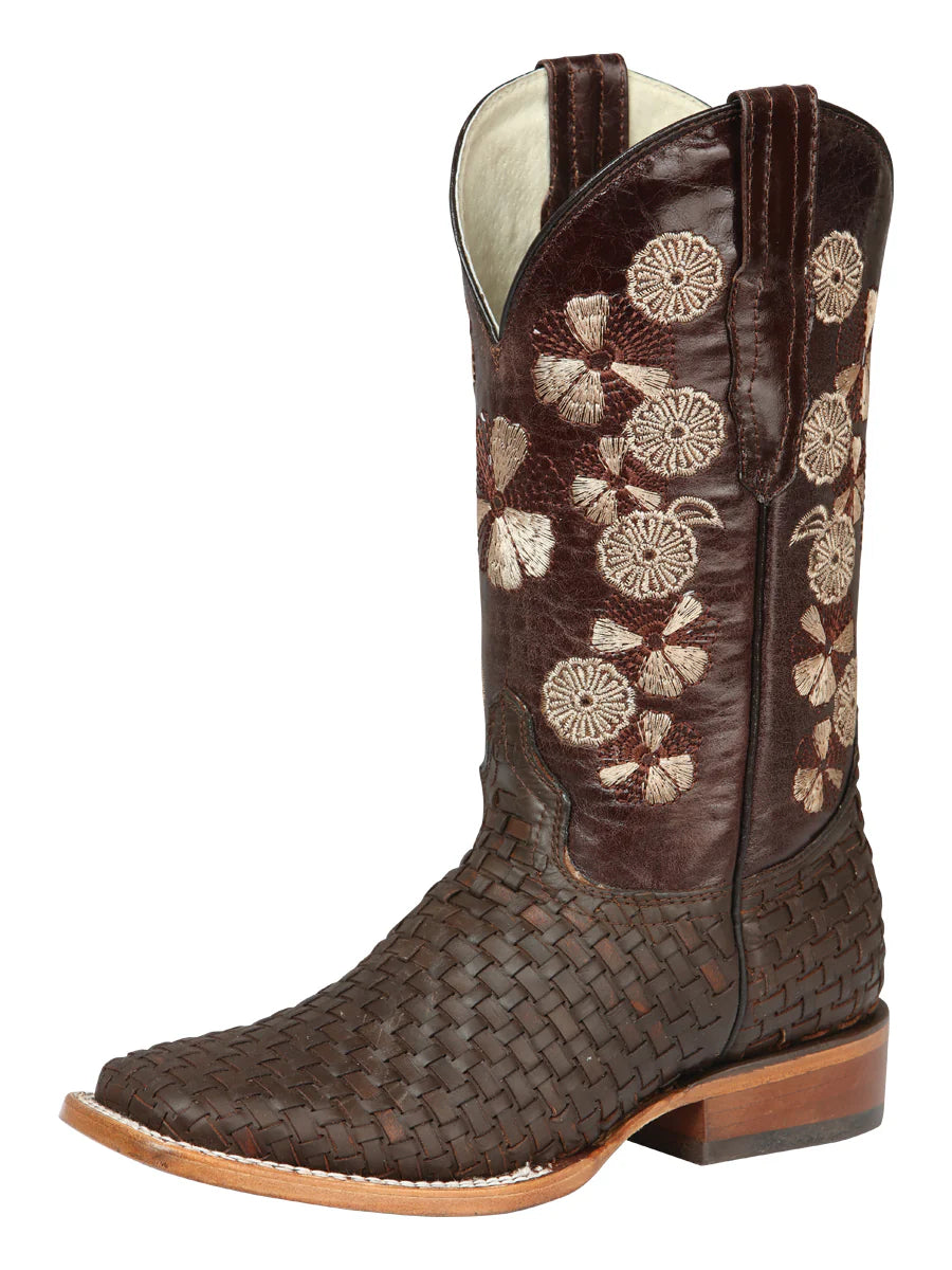 Women's Petatillo Cowgirl Boots – Floral Embroidered Western Boots Handcrafted in Mexico