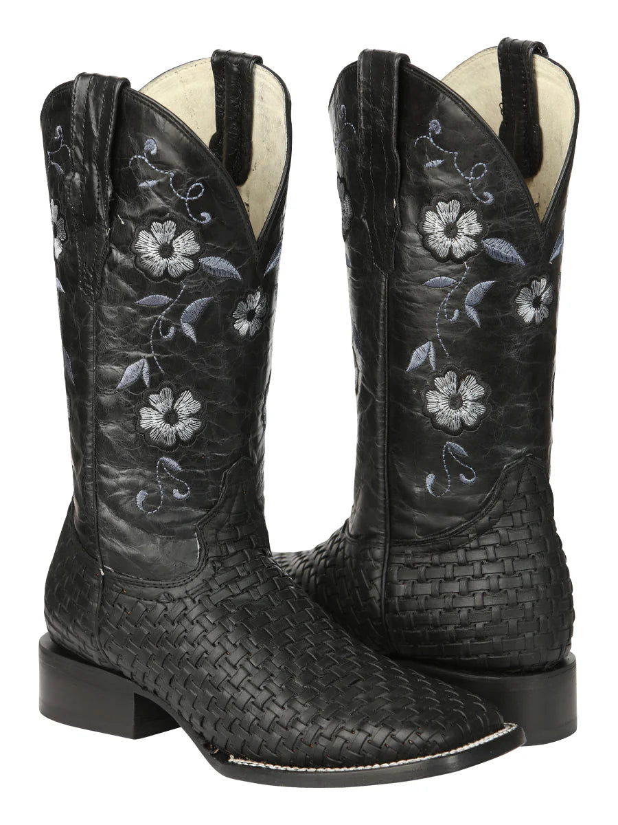 Women's Petatillo Cowgirl Boots – Floral Embroidered Western Boots Handcrafted in Mexico