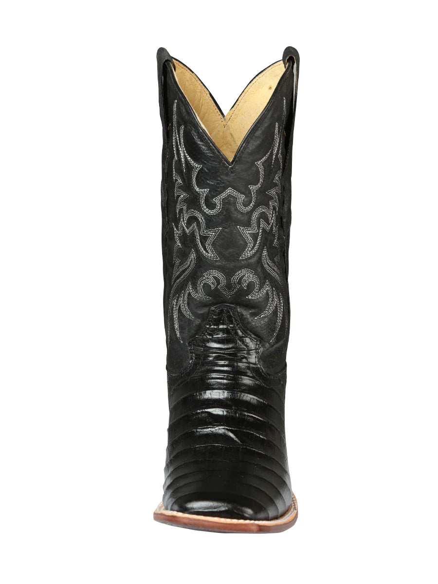 Men's Square Toe Caiman Print Leather Cowboy Boots – Handcrafted Western Boots