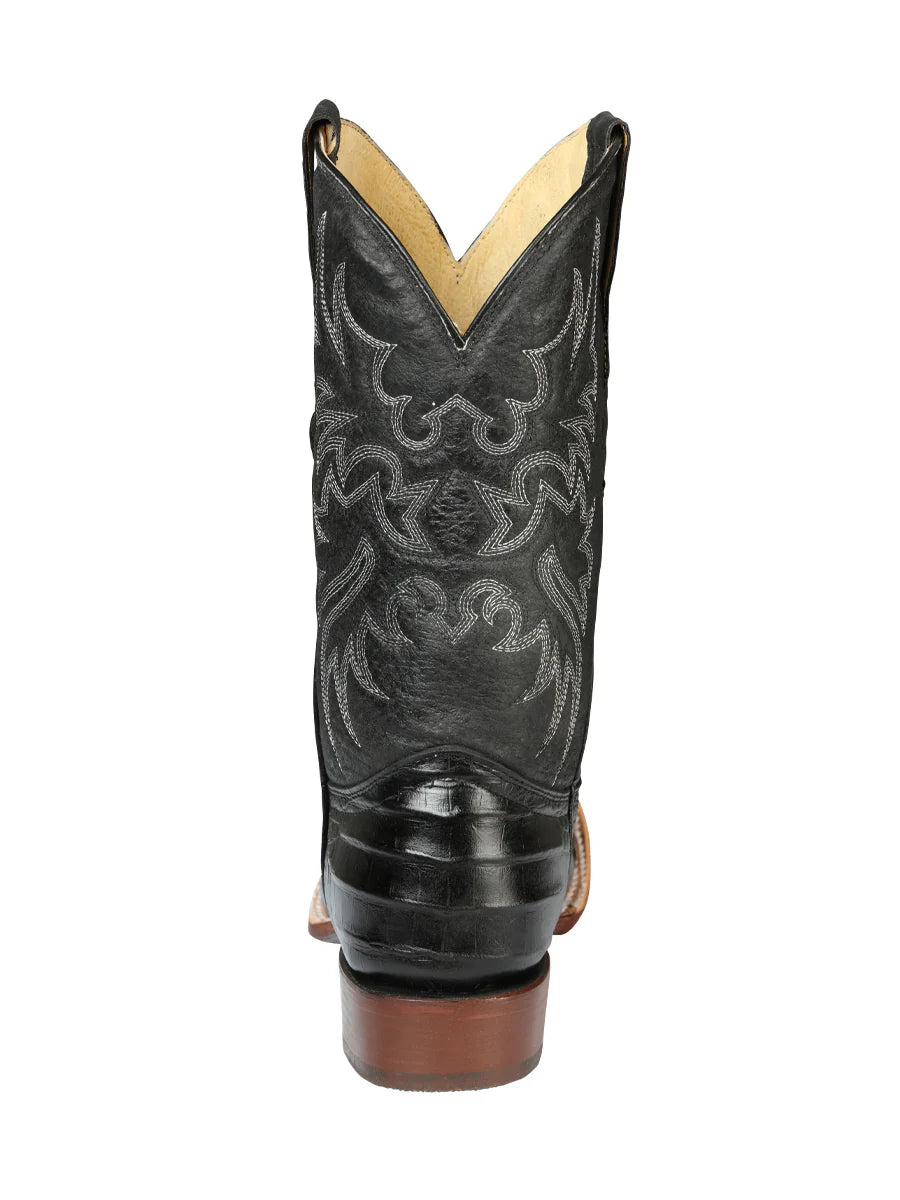 Men's Square Toe Caiman Print Leather Cowboy Boots – Handcrafted Western Boots