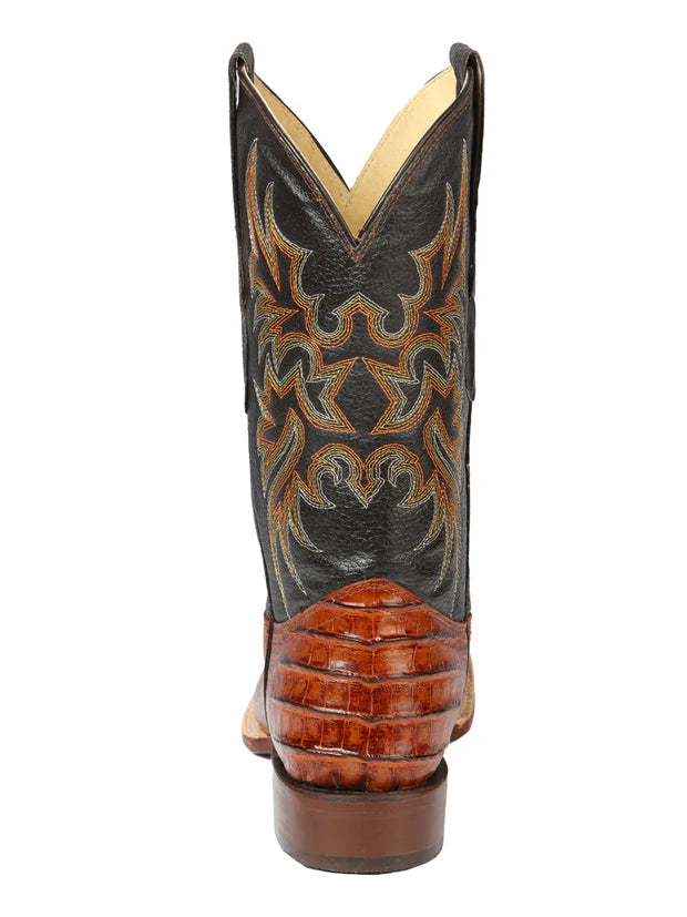 Men's Square Toe Caiman Print Leather Cowboy Boots – Handcrafted Western Boots