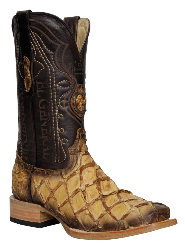 Exotic Pirarucu Monster Fish Leather Cowboy Boots – Square Toe Western Boots