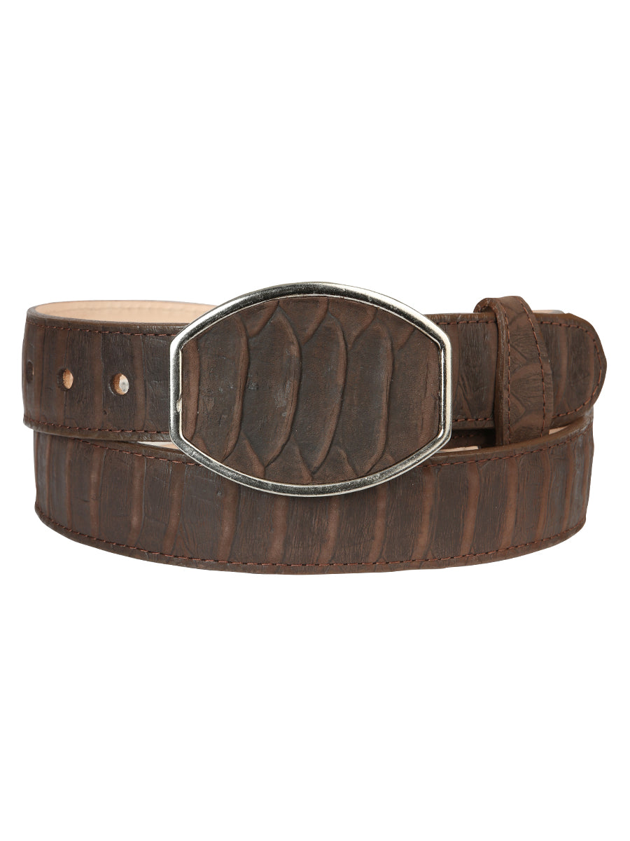 Brown Python Print Western Belt with Silver Buckle