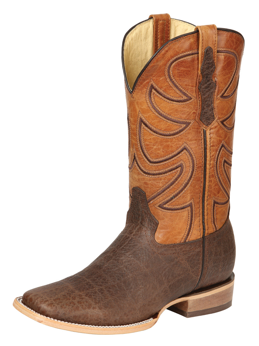 Men's Elephant Print Cowboy Boots – Dark Brown & Honey Tan