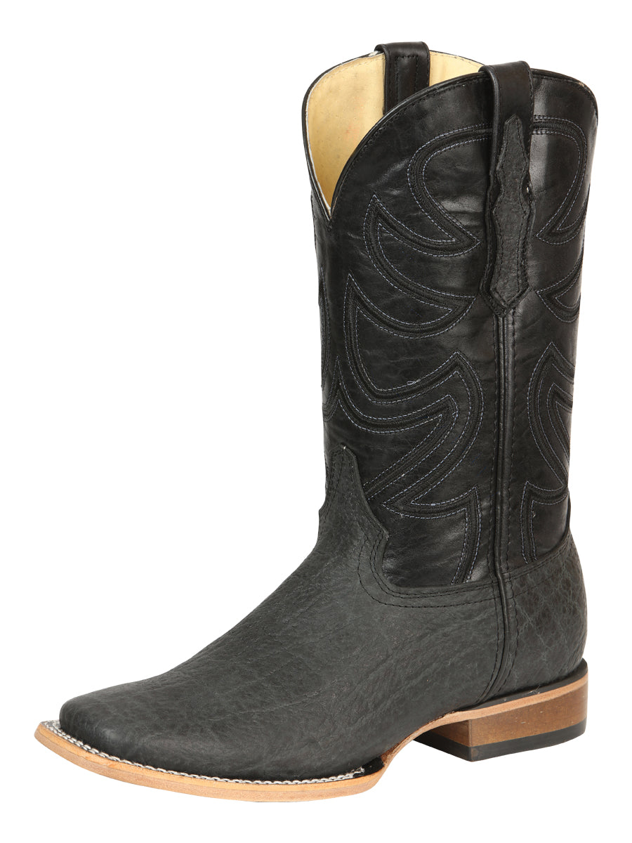 Men's Elephant Print Cowboy Boots – All Black Square Toe