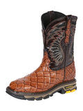 Men's Pirarucu Fish Print Work Boot – Cognac/Dark Brown