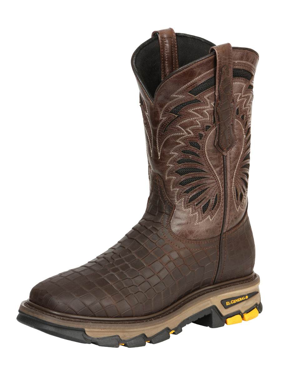 Men's Caiman Belly Print Work Boot – Brown