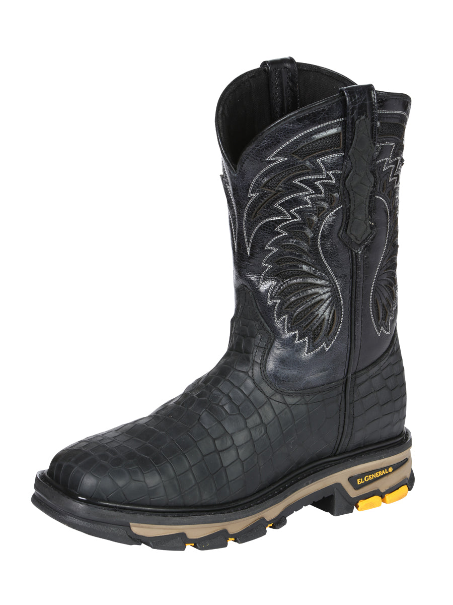 Men's Caiman Belly Print Work Boots – Black
