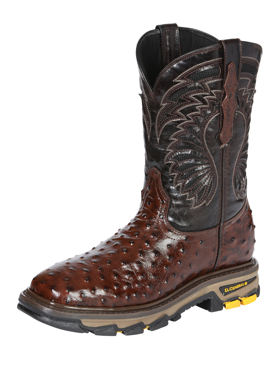 Men's Ostrich Print Work Boot – Brown/Dark Brown