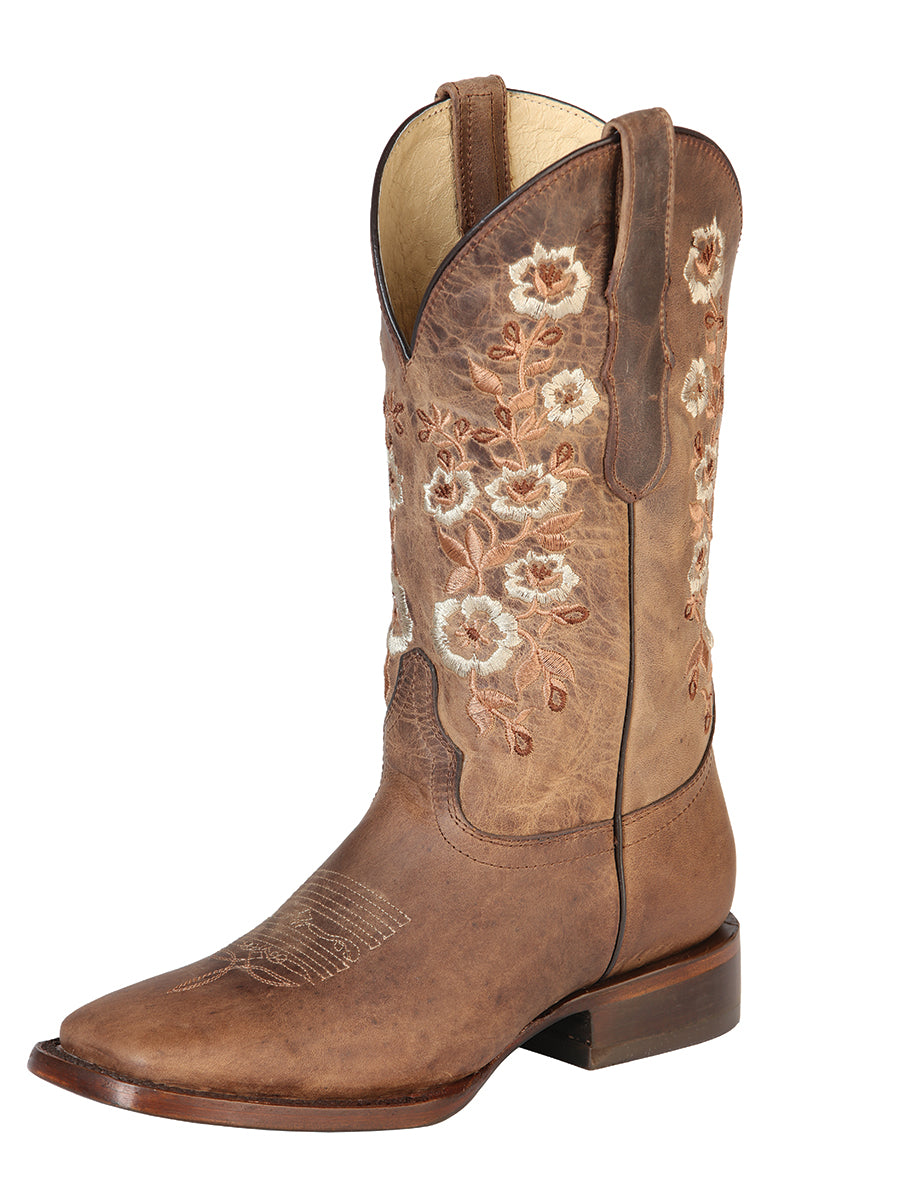 Women's Brown Floral Embroidered Western Cowgirl Boot