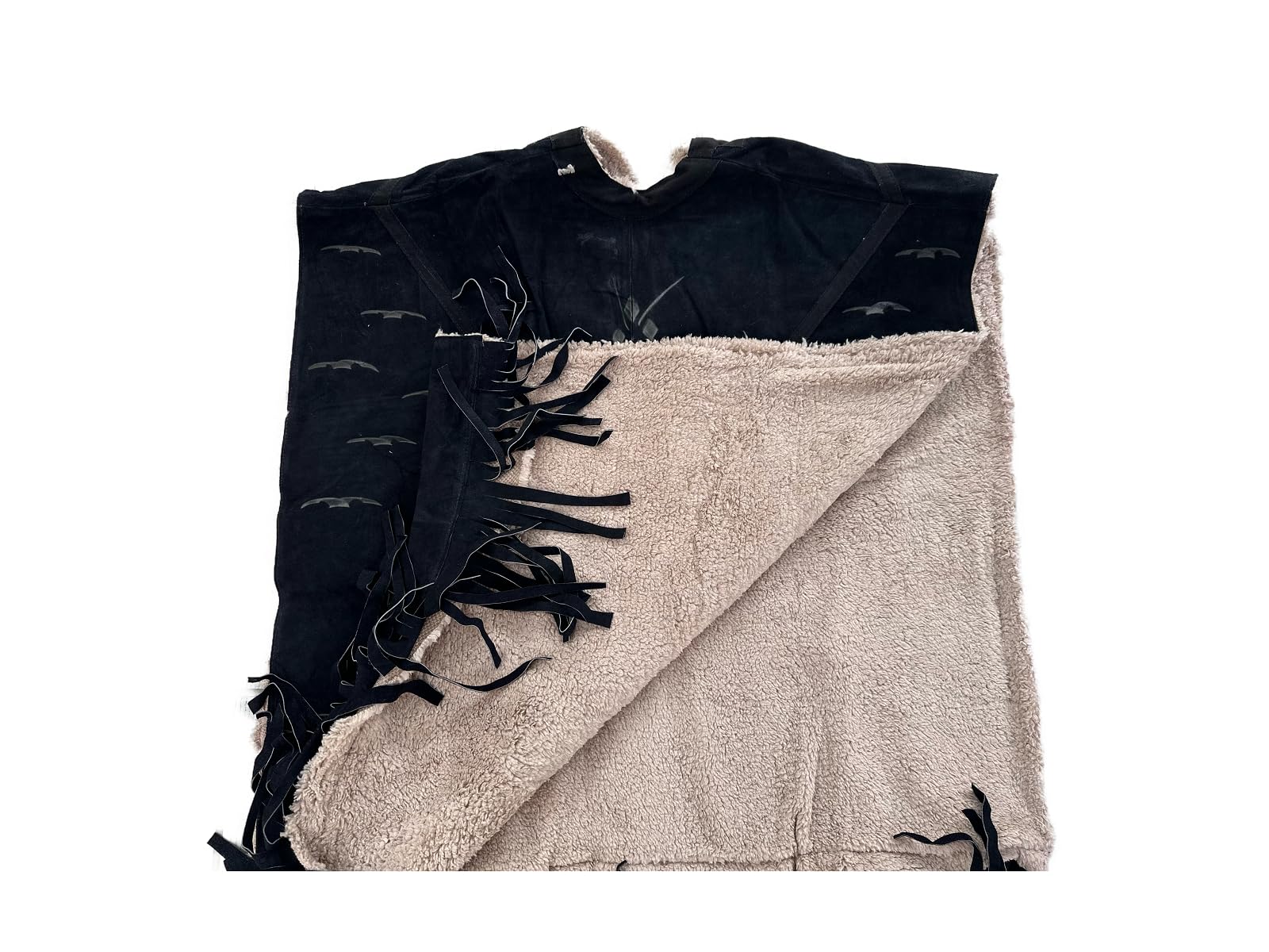 Authentic Western Suede Leather Poncho/Gaban with sheep wool fur inside Cowboy Mexican Zarape de piel