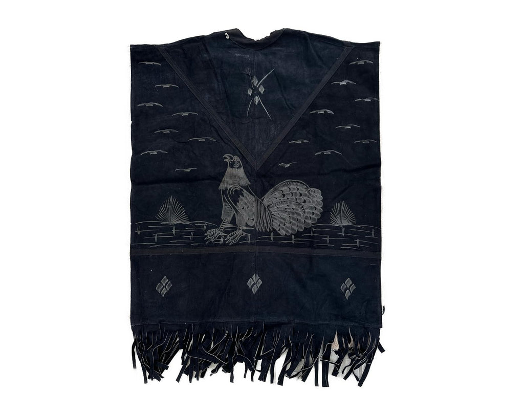 Authentic Western Suede Leather Poncho/Gaban with sheep wool fur inside Cowboy Mexican Zarape de piel