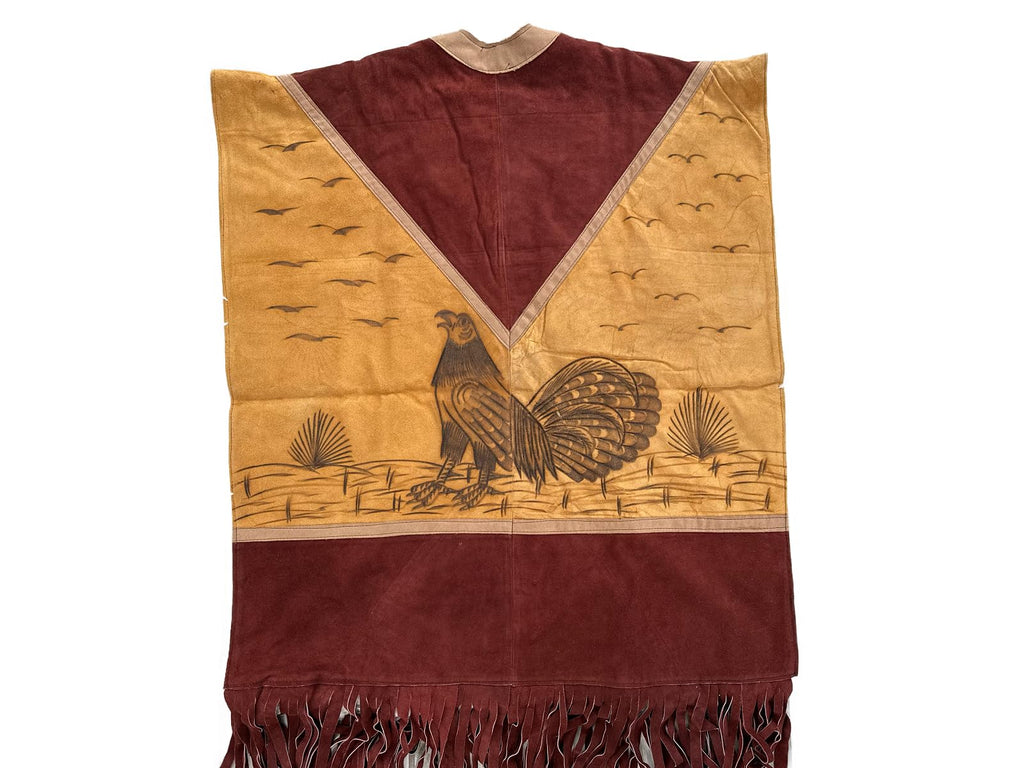 Authentic Western Suede Leather Poncho/Gaban with sheep wool fur inside Cowboy Mexican Zarape de piel