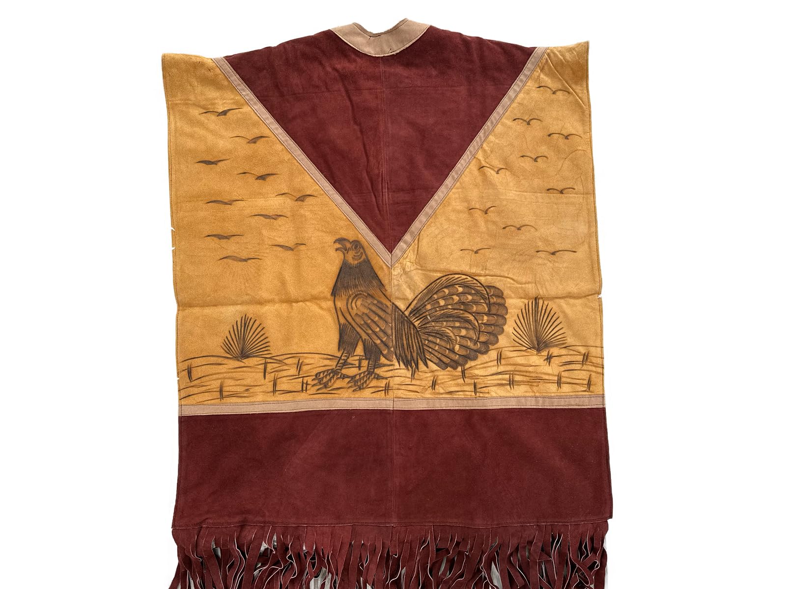 Authentic Western Suede Leather Poncho/Gaban with sheep wool fur inside Cowboy Mexican Zarape de piel