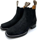 Men’s Genuine Leather Square Toe Nubuck Python Snakeskin Print Short Ankle Cowboy Boots