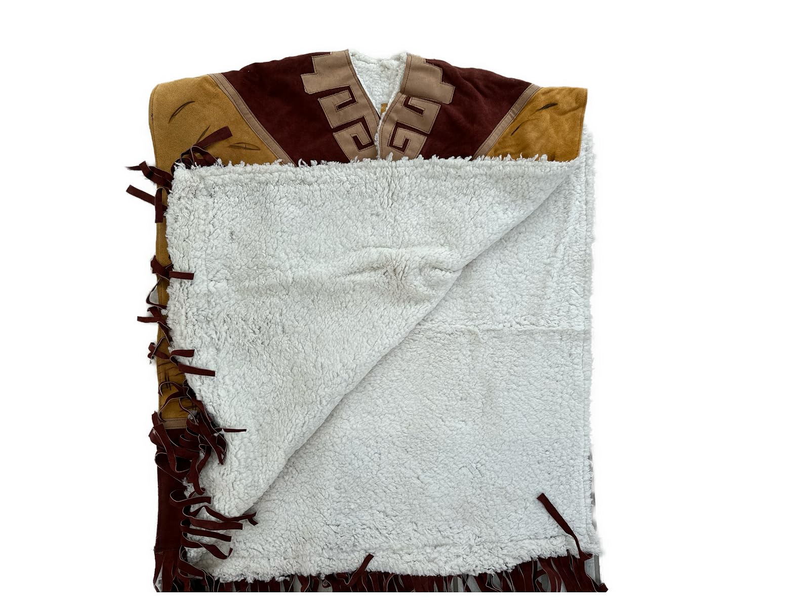 Authentic Western Suede Leather Poncho/Gaban with sheep wool fur inside Cowboy Mexican Zarape de piel