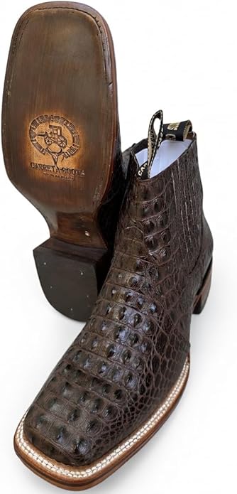 Square Toe Crocodile Print Short Ankle Cowboy Boots Lomo Nilo