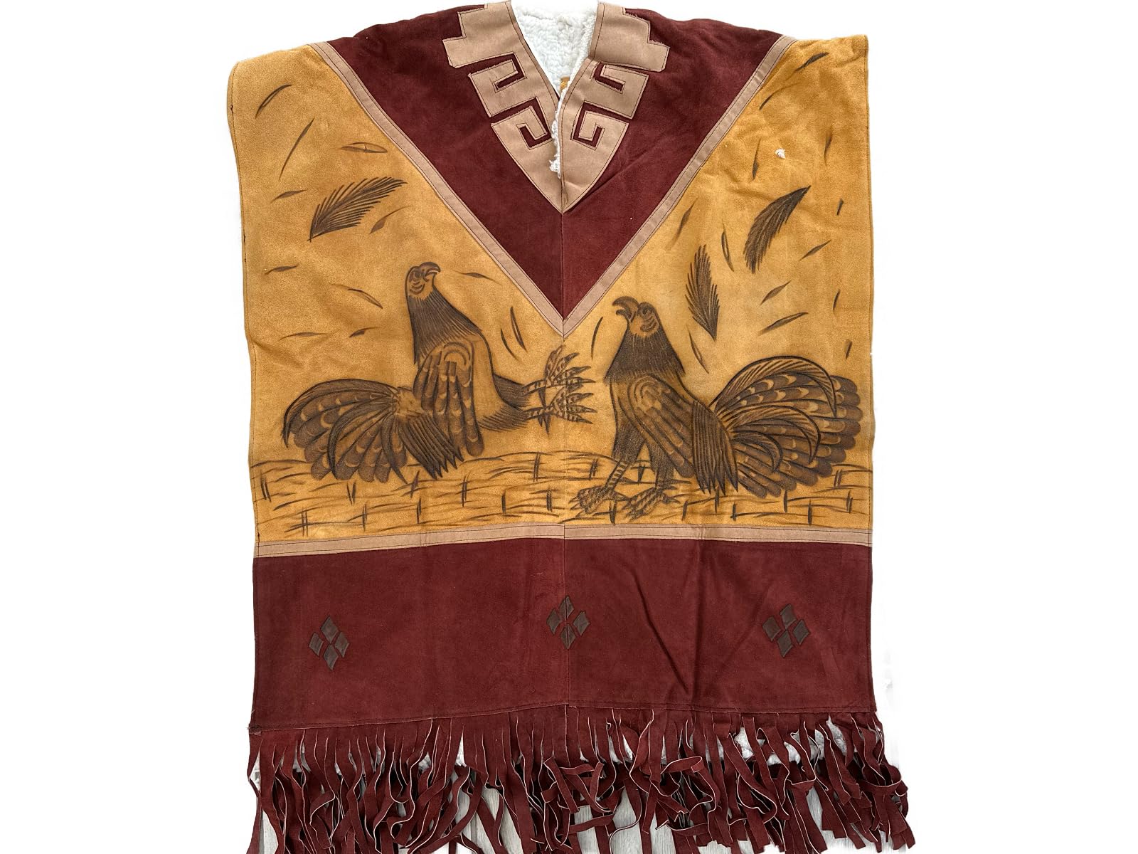 Authentic Western Suede Leather Poncho/Gaban with sheep wool fur inside Cowboy Mexican Zarape de piel