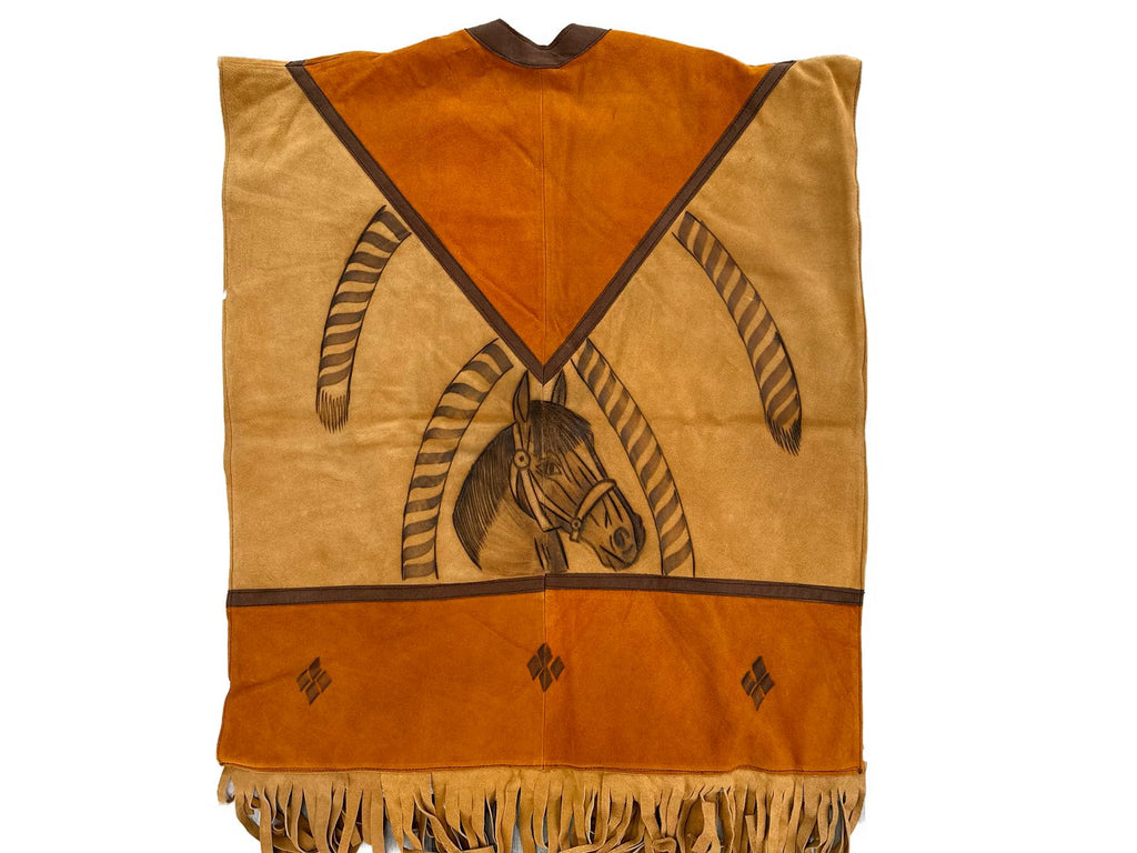 Authentic Western Suede Leather Poncho/Gaban with sheep wool fur inside Cowboy Mexican Zarape de piel