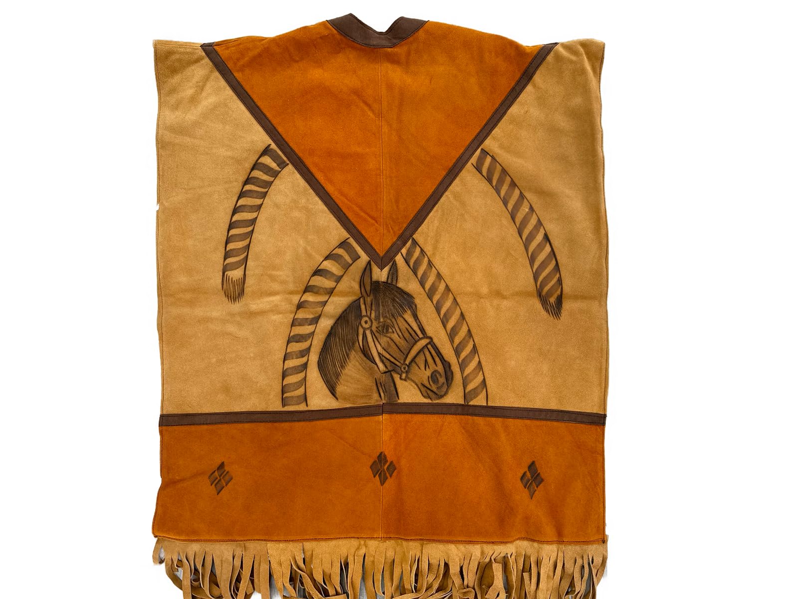 Authentic Western Suede Leather Poncho/Gaban with sheep wool fur inside Cowboy Mexican Zarape de piel