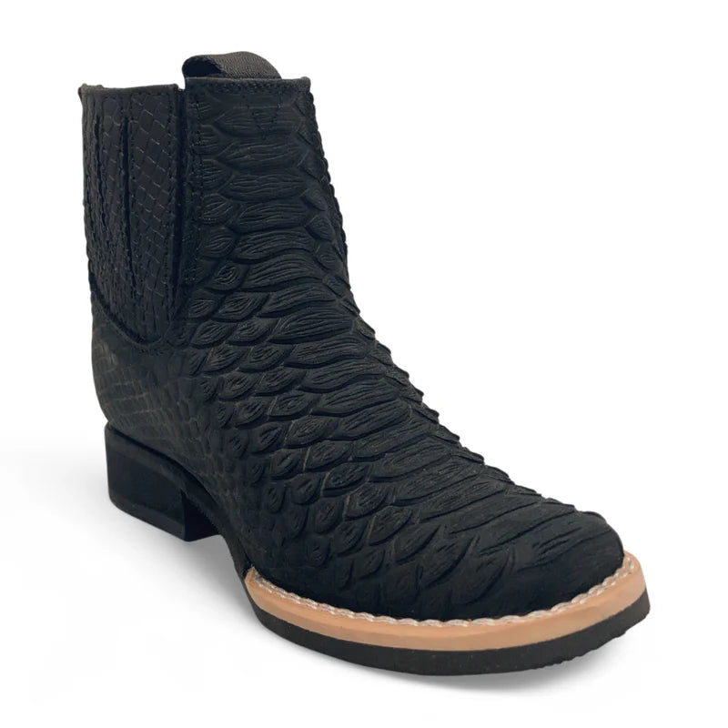 Kids Python Print Leather Ankle Boots - Square Toe with Zipper