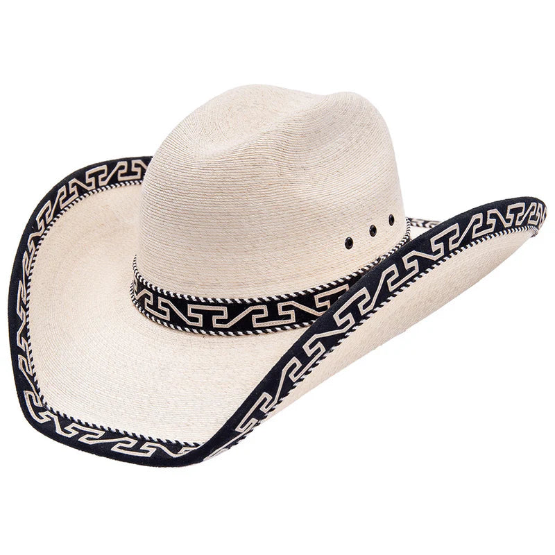 Sahuayo Palm Cowboy Hat with Aztec Brim & Hatband | Sombrero de Palma Decorado