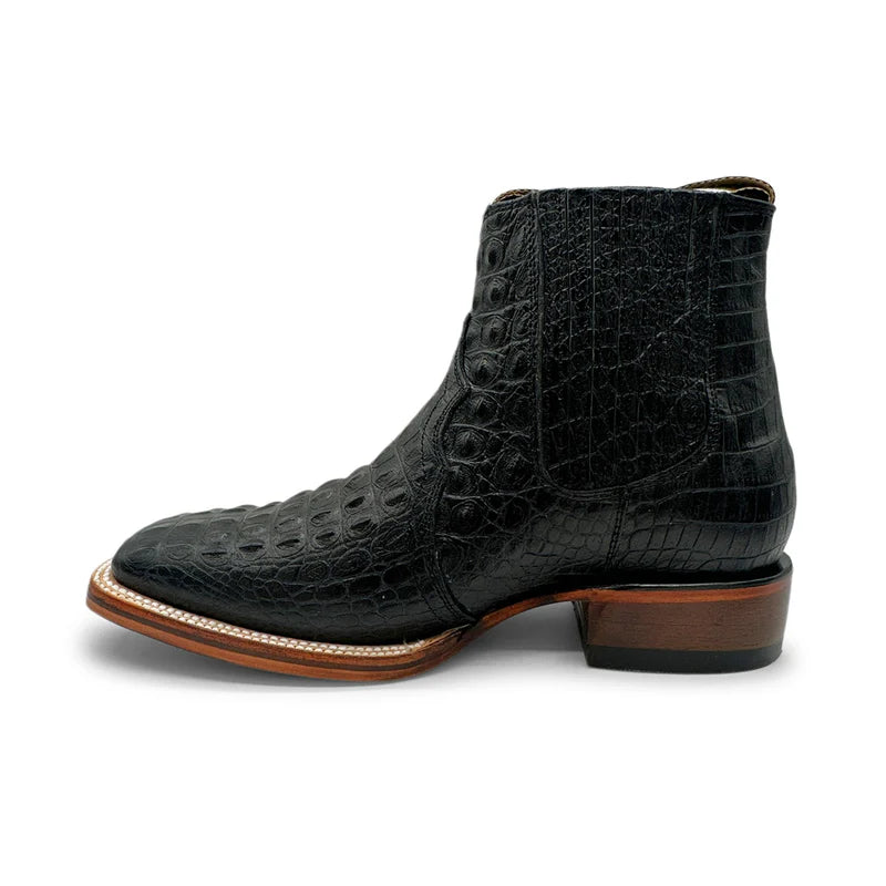 Square Toe Crocodile Print Short Ankle Cowboy Boots Lomo Nilo
