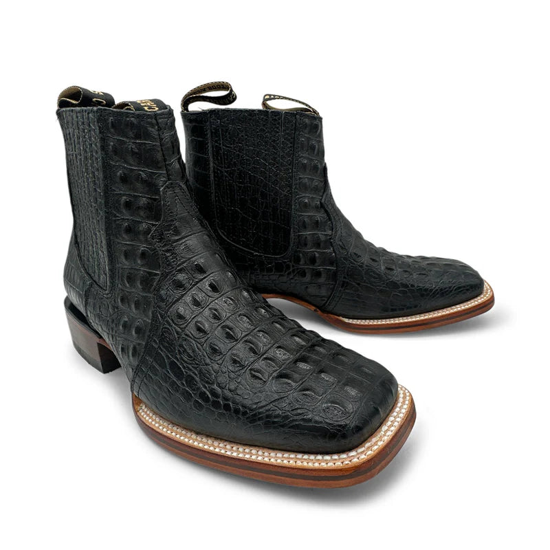 Square Toe Crocodile Print Short Ankle Cowboy Boots Lomo Nilo