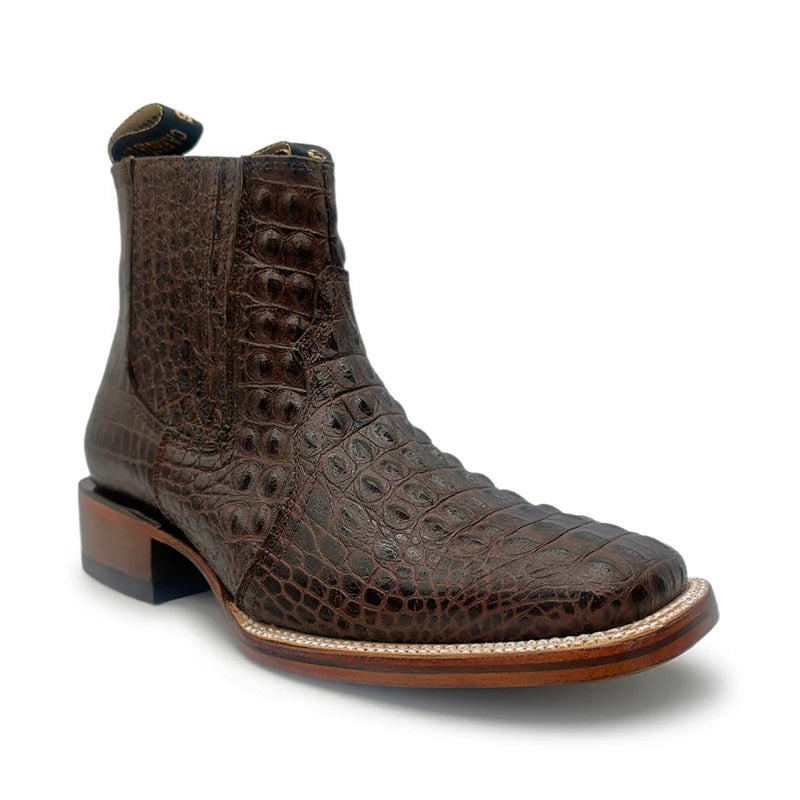 Square Toe Crocodile Print Short Ankle Cowboy Boots Lomo Nilo