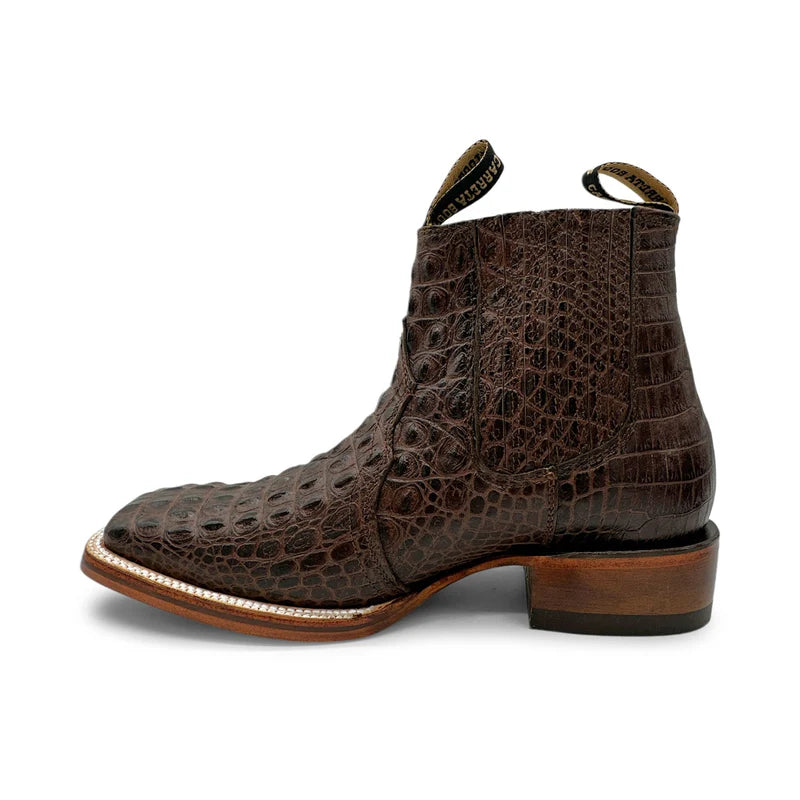 Square Toe Crocodile Print Short Ankle Cowboy Boots Lomo Nilo