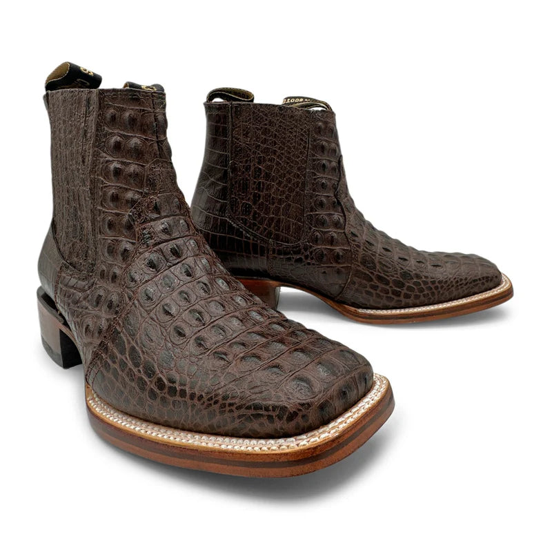 Square Toe Crocodile Print Short Ankle Cowboy Boots Lomo Nilo