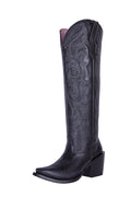 Women's Black Embossed Knee-High Snip Toe Cowgirl Boots – Tall Western Fashion Boots
