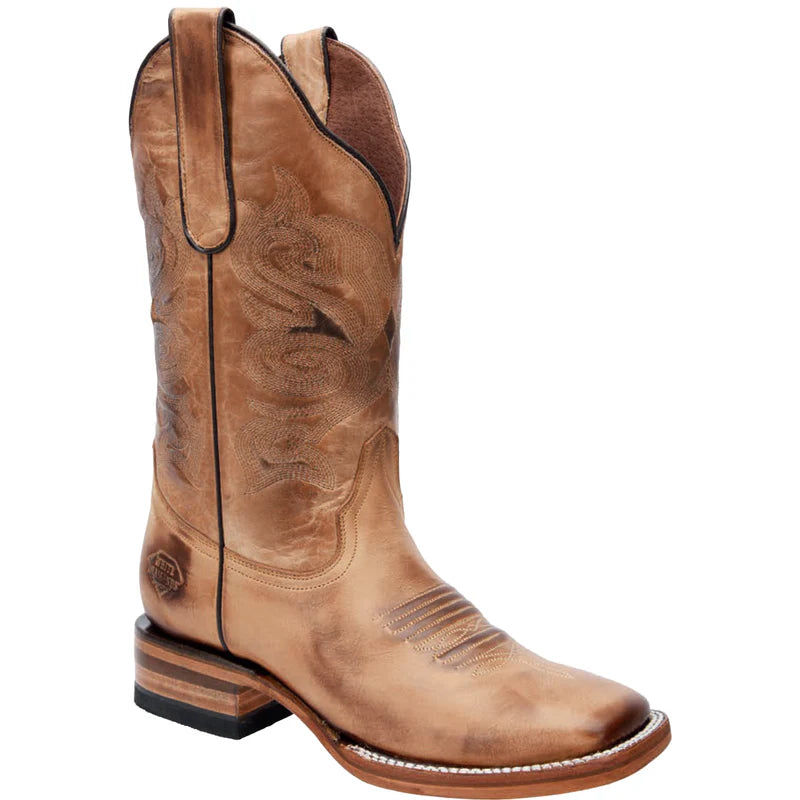 Women's Sand Napa Leather Cowgirl Boots – Square Toe Western Boots Handcrafted in Mexico