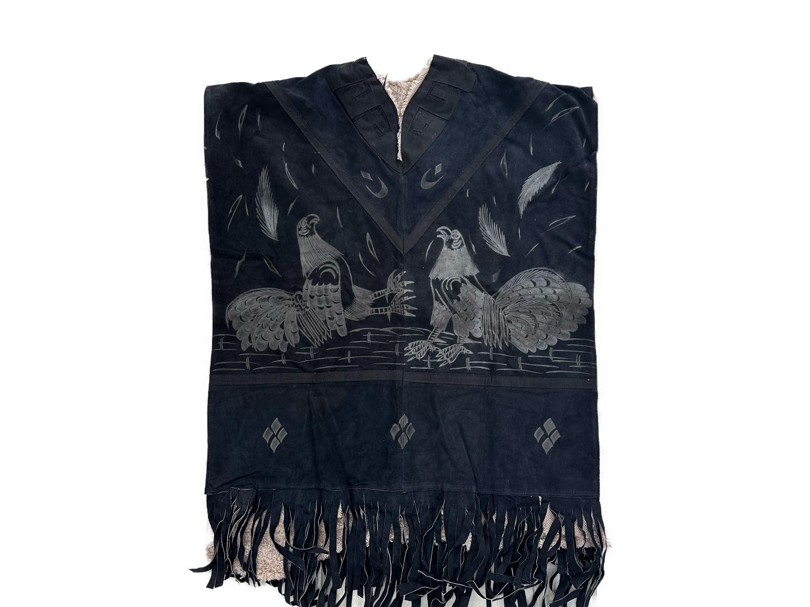 Authentic Western Suede Leather Poncho/Gaban with sheep wool fur