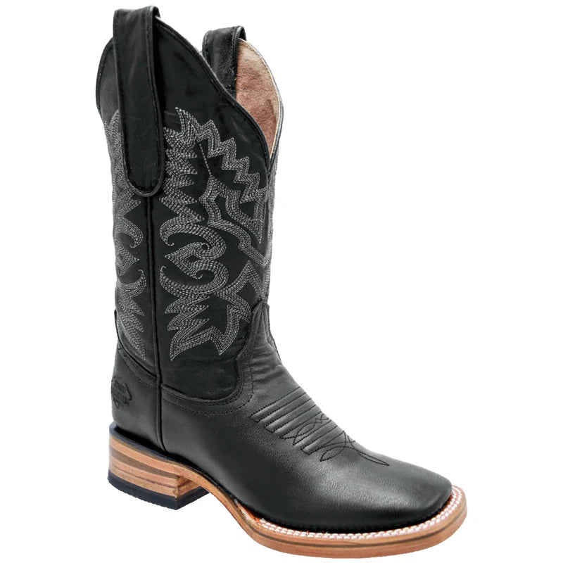 Women's Black Napa Leather Cowgirl Boots – Square Toe Western Boots Handcrafted in Mexico