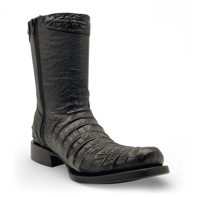 Men’s Caiman/Crocodile Print, Square Toe Cowboy Boots with a Full Side Zipper