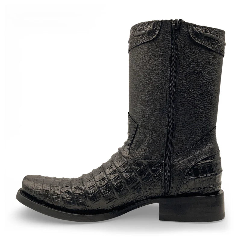 Men’s Caiman/Crocodile Print, Square Toe Cowboy Boots with a Full Side Zipper