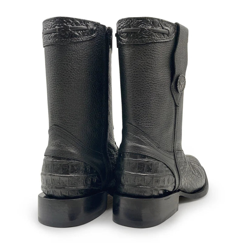 Men’s Caiman/Crocodile Print, Square Toe Cowboy Boots with a Full Side Zipper