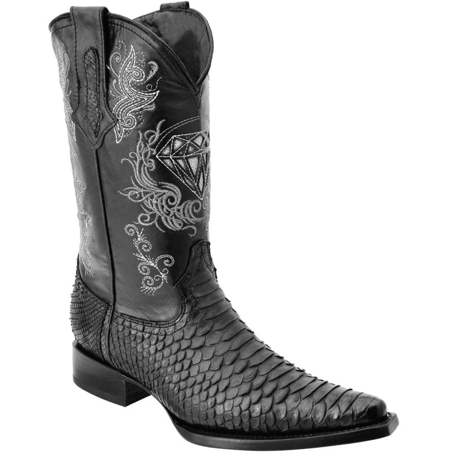 Men's Exotic Python Snake Skin Snip Toe Cowboy Boots - Rodeo Western Boots