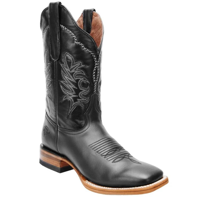Men's Black Napa Leather Cowboy Boots – Square Toe Western Boots Handcrafted in Mexico