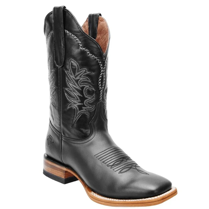 Men's Black Napa Leather Cowboy Boots – Square Toe Western Boots Handcrafted in Mexico
