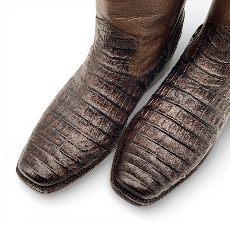 Men’s Caiman/Crocodile Print, Square Toe Cowboy Boots with a Full Side Zipper