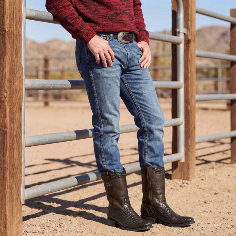 Men’s Caiman/Crocodile Print, Square Toe Cowboy Boots with a Full Side Zipper