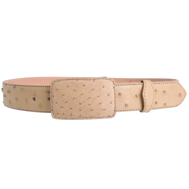 Exotic Ostrich/Avestruz Leather Belt – Square Buckle Western Belt Handcrafted in Mexico