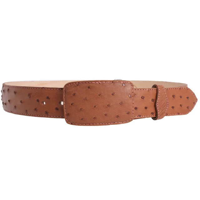 Exotic Ostrich/Avestruz Leather Belt – Square Buckle Western Belt Handcrafted in Mexico