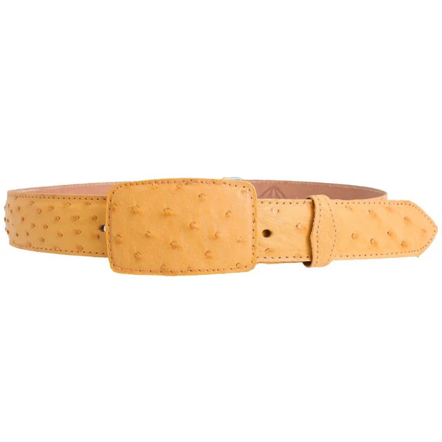 Exotic Ostrich/Avestruz Leather Belt – Square Buckle Western Belt Handcrafted in Mexico