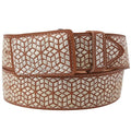 Embroidered Geometric Western Belt - Silver & Tan