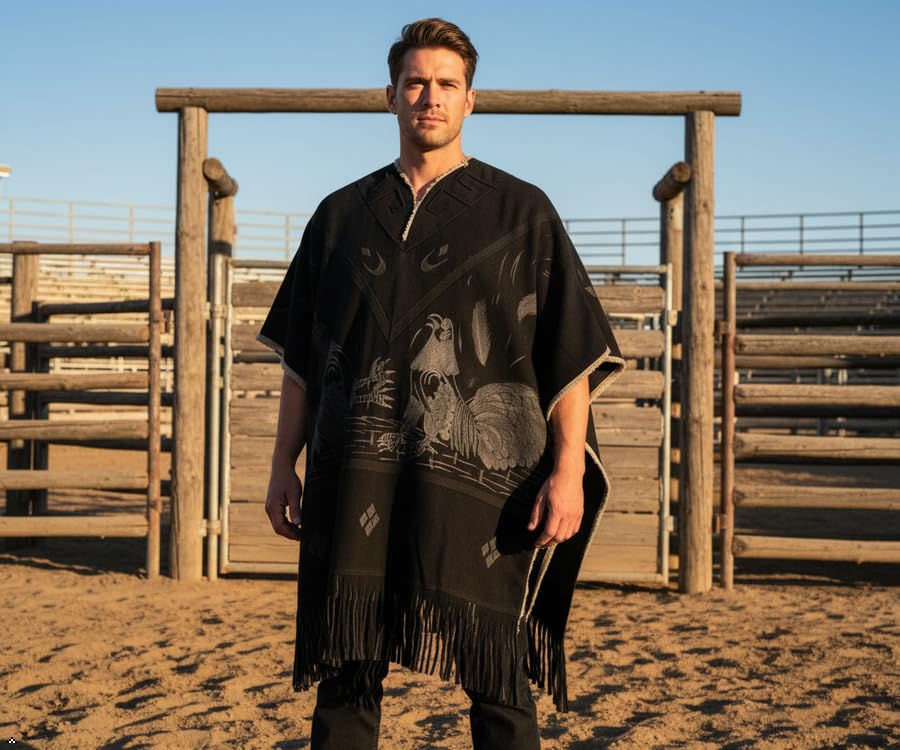 Authentic Western Suede Leather Poncho/Gaban with sheep wool fur inside Cowboy Mexican Zarape de piel